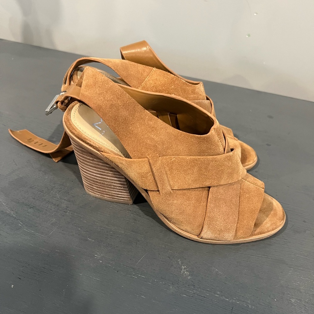 Marc Fisher Tan Heeled Sandals with Woven Design